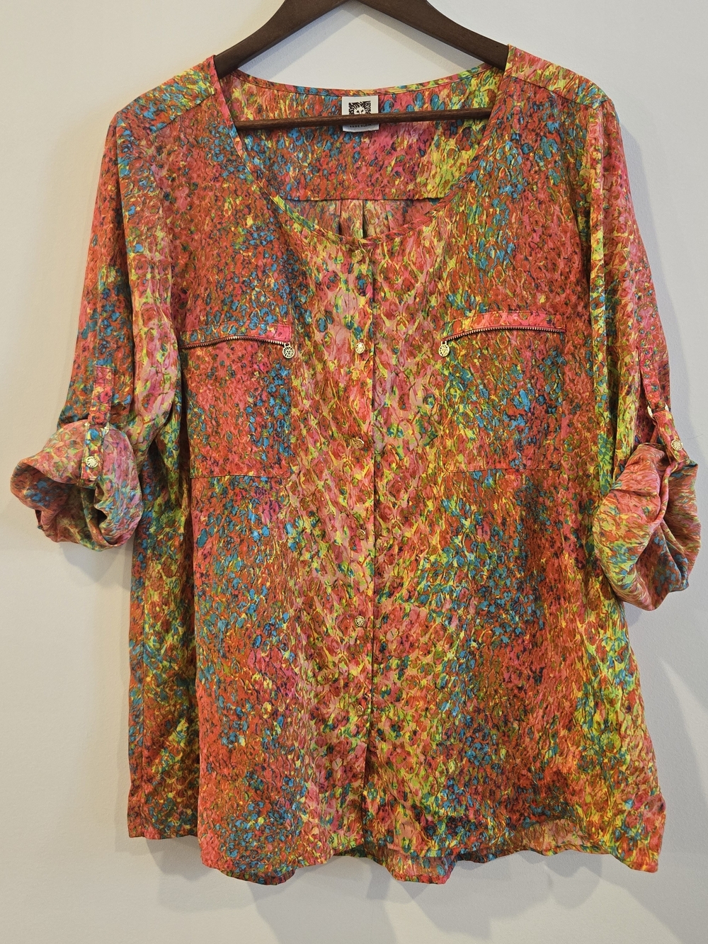 Anne Klein Multi Color Top Shirt Blouse Sz 2X 18W 20W Business Casual Plus